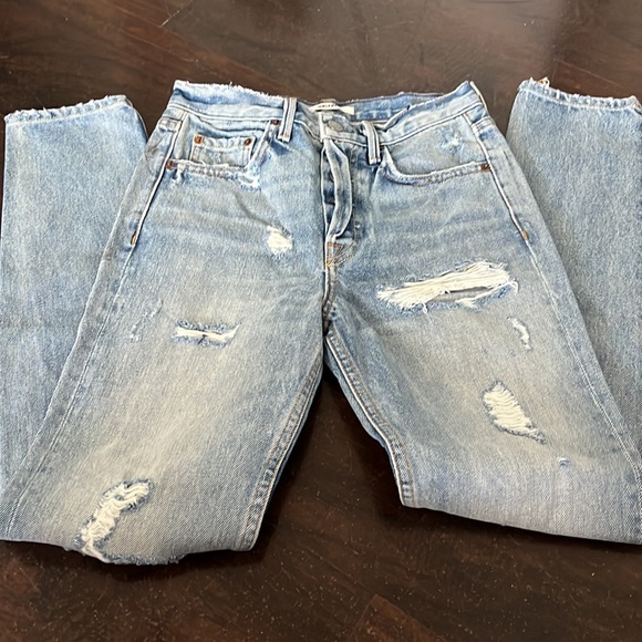 Grlfrnd Ripped Jean skirt full button close Size 24 Gently Used - Picture 2 of 4